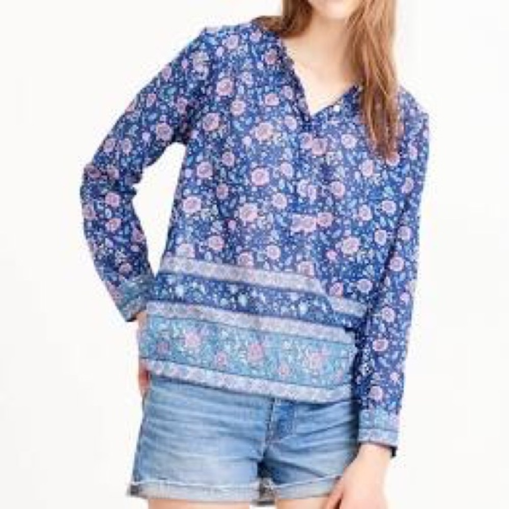Women’s J.Crew Popover Floral Voile Top Shirt 14